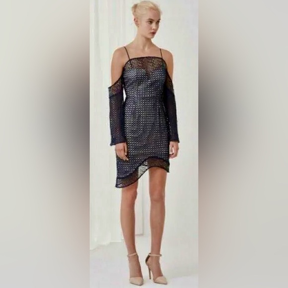 Keepsake Cold Shoulder Easy Love Navy Lace Mini Dress - Picture 9 of 10